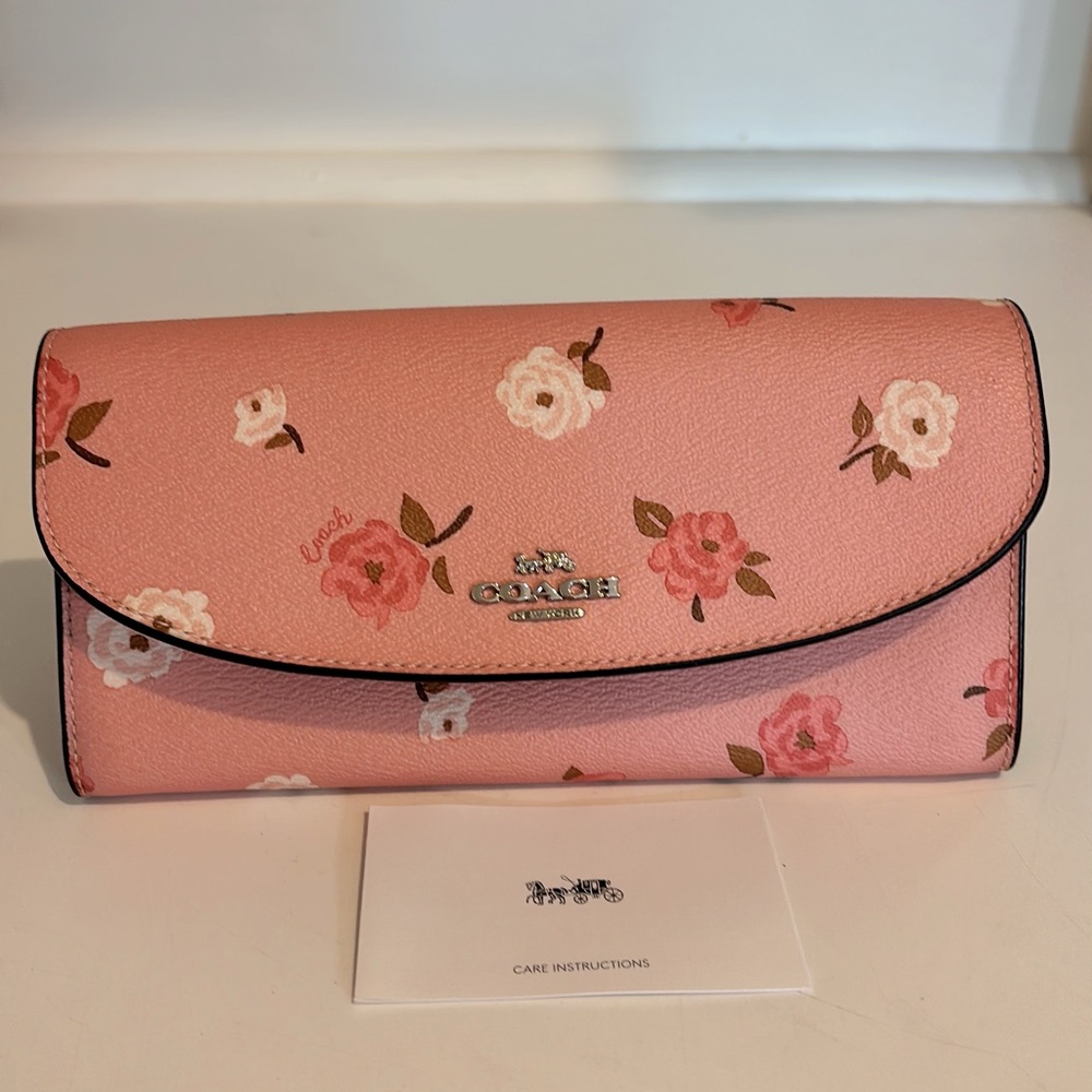 Coach Pink Floral Continental Wallet with Silver Logo - Picture 2 of 7